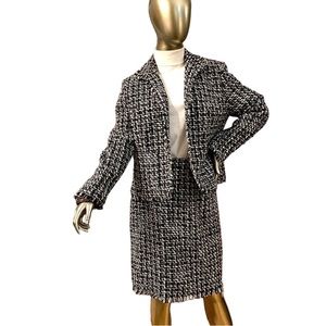 Skirt Suit Tweed Fringe Set Black/White (Jacket Sz 12, Skirt Sz 8) John …